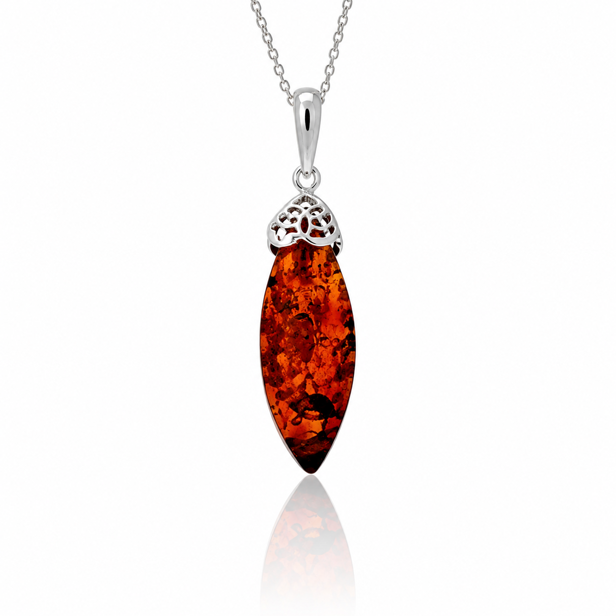 925 Sterling Silver & Genuine Baltic Amber Modern Exclusive Pendant - 813X