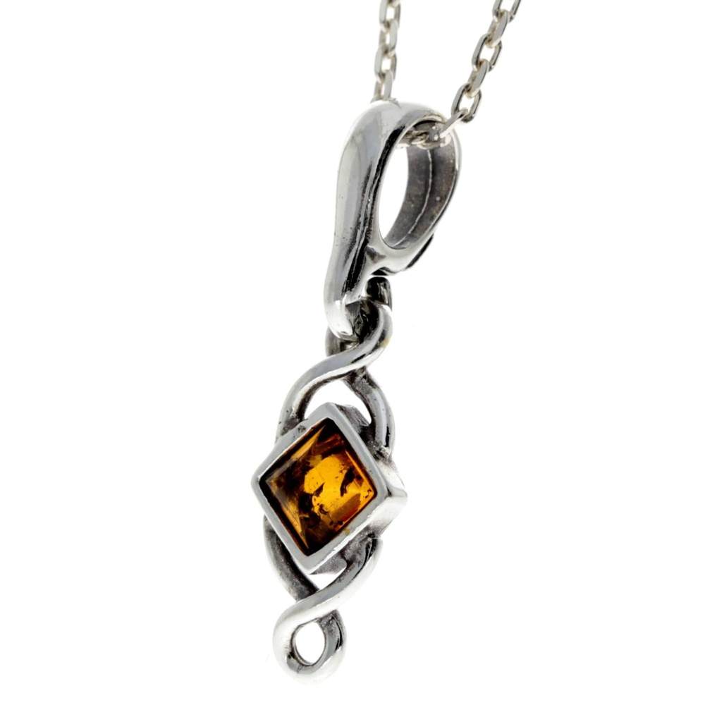 925 Sterling Silver & Baltic Amber Small Celtic Pendant - 1884