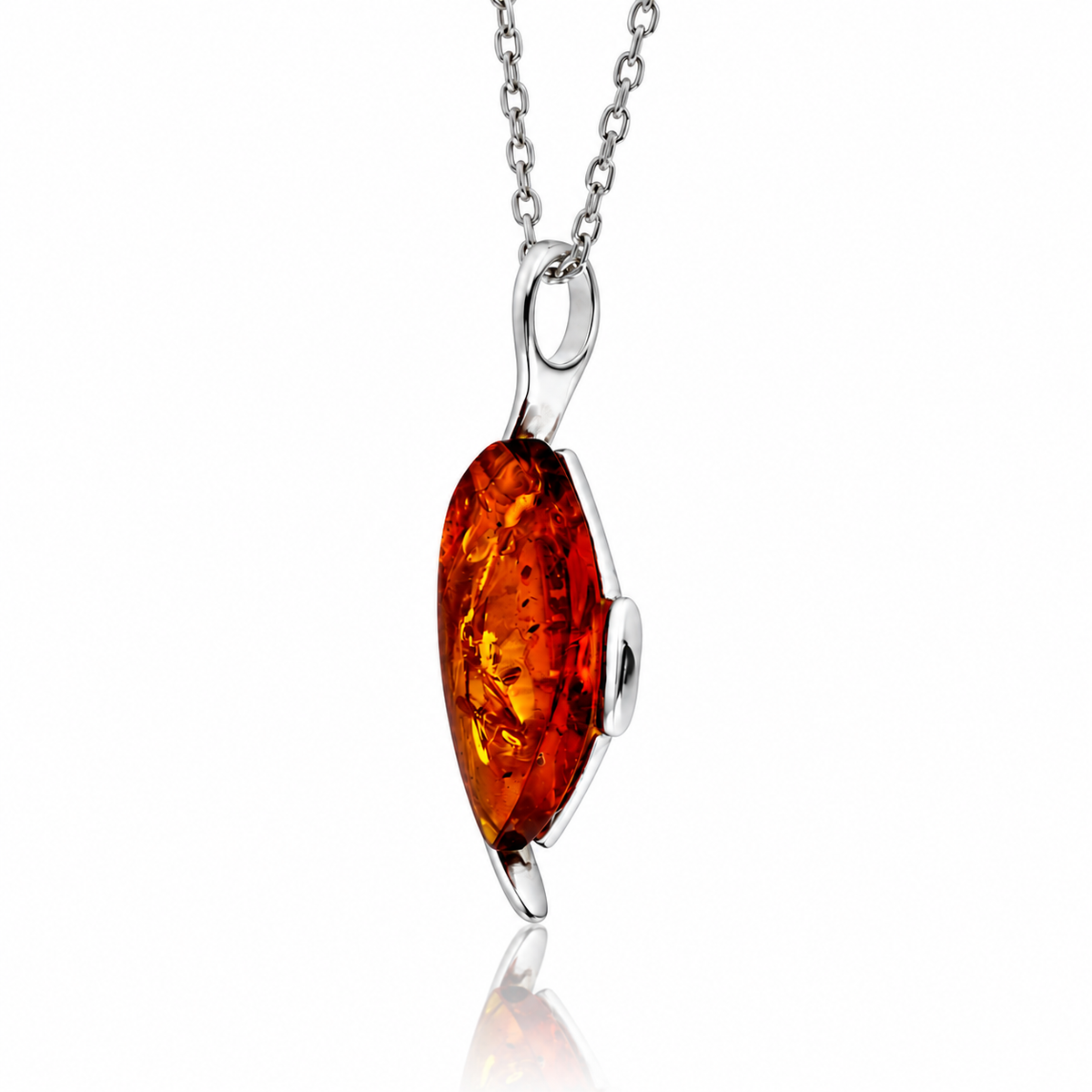925 Sterling Silver & Genuine Baltic Amber Modern Pendant - 800