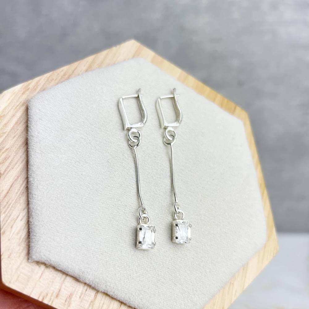 925 Sterling Silver &  with Cubic Zirconia's Modern Drop Earrings -GS002