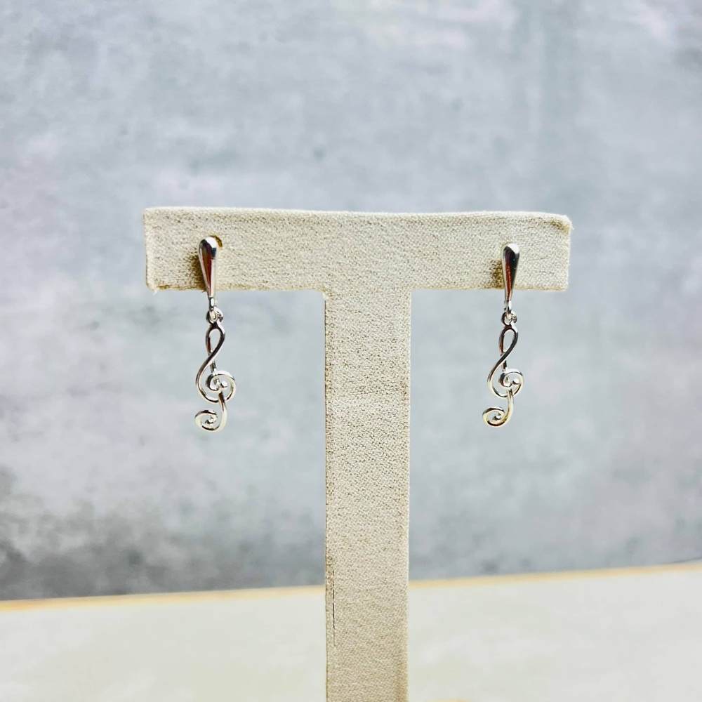 925 Sterling Silver Classic Drop Clef Earrings - GS003