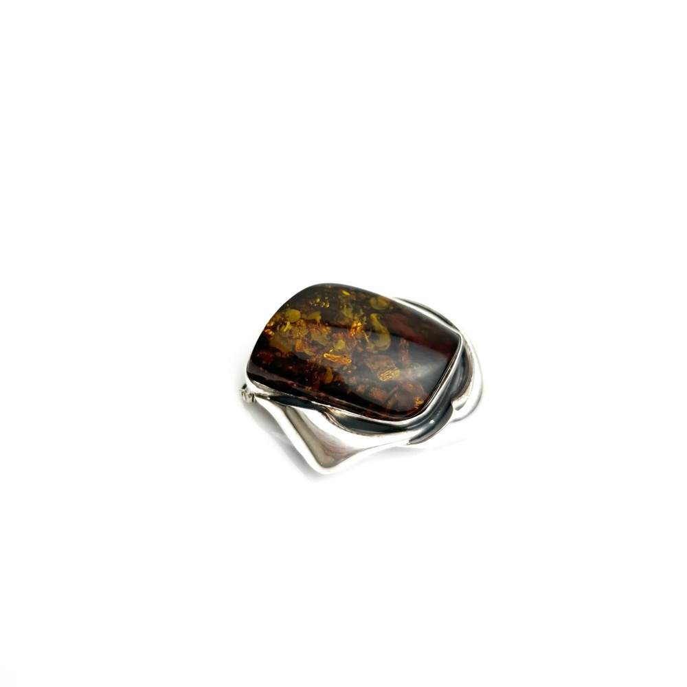 925 Sterling Silver & Genuine Green Baltic Amber Exlusive Unique Pendant - PD0135