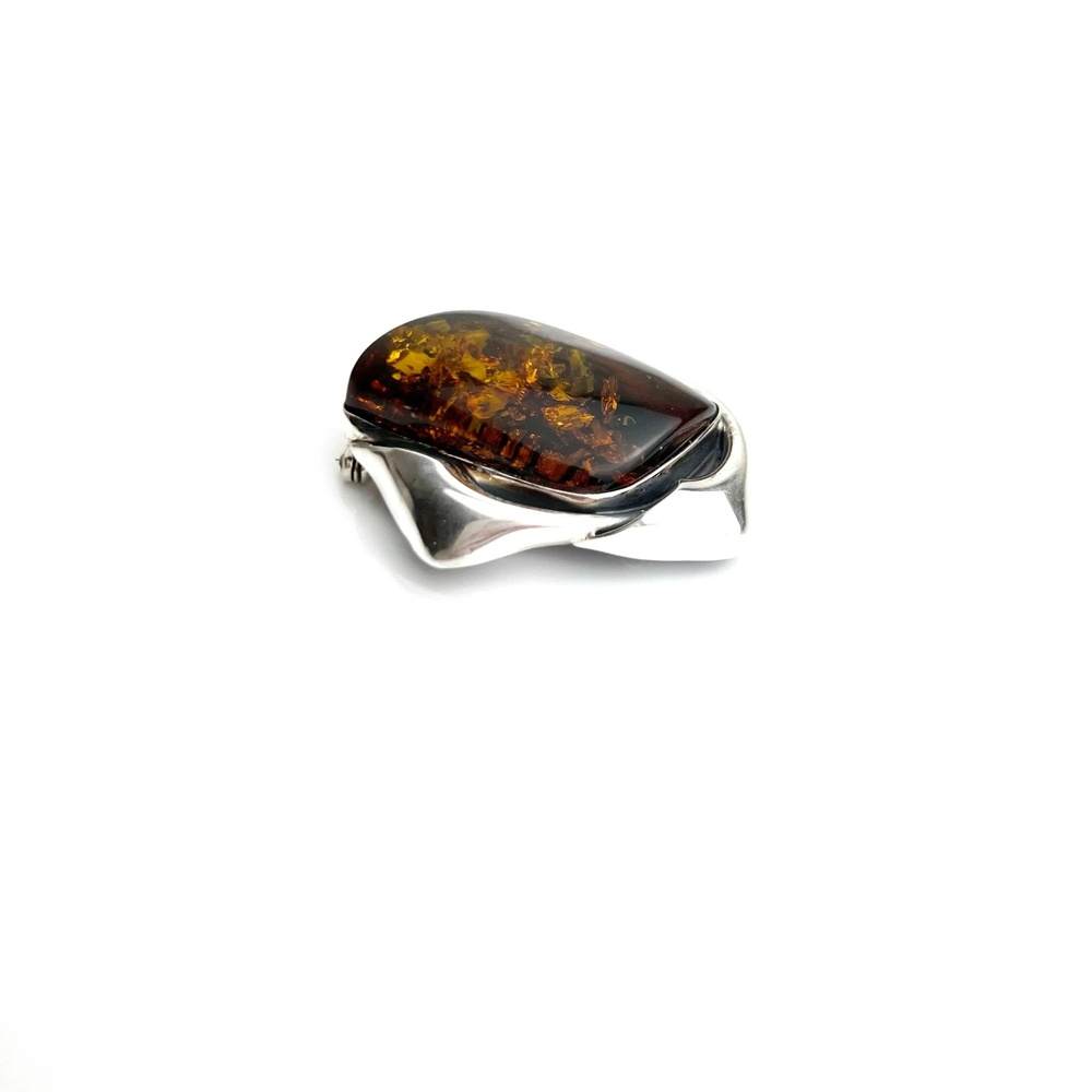 925 Sterling Silver & Genuine Green Baltic Amber Exlusive Unique Pendant - PD0135