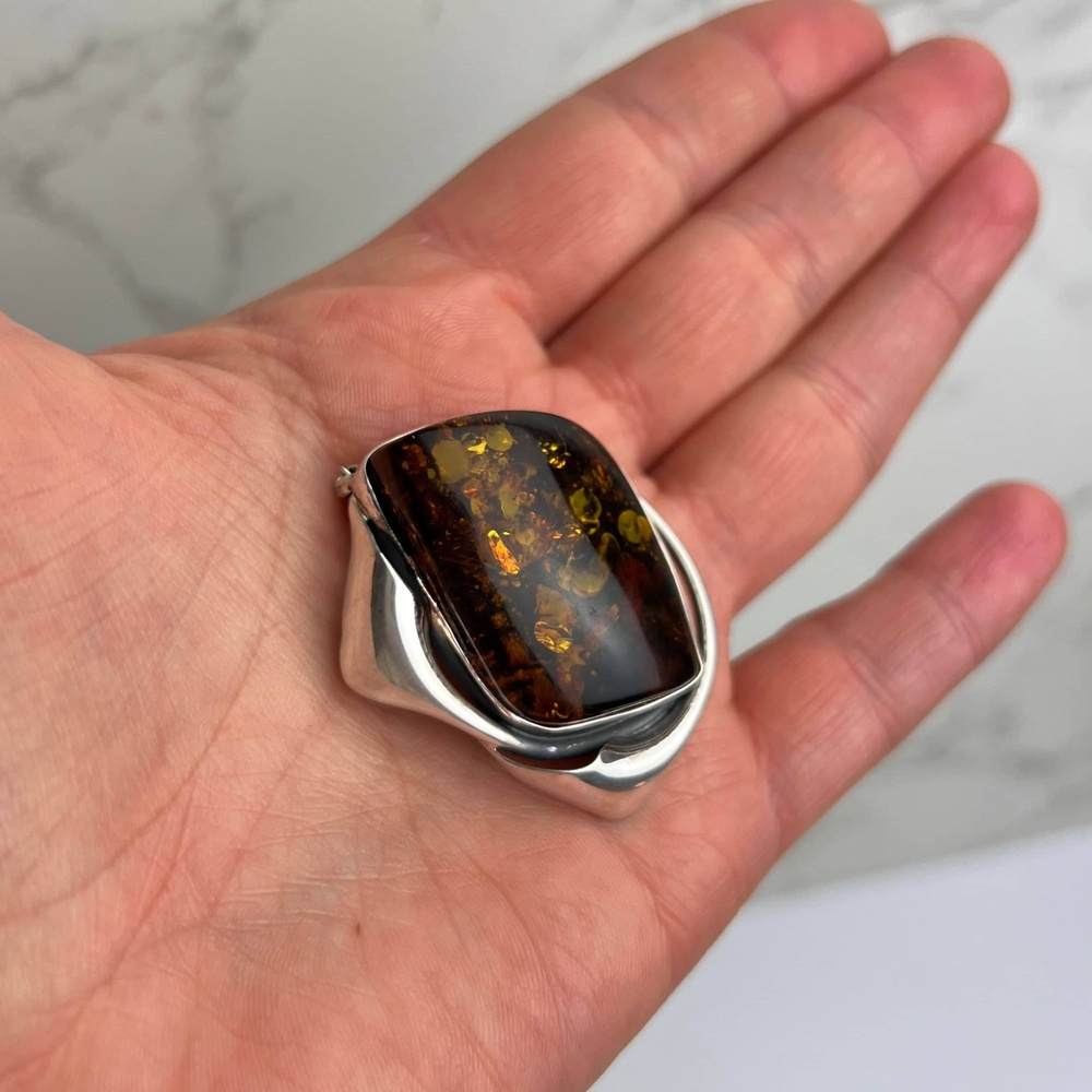 925 Sterling Silver & Genuine Green Baltic Amber Exlusive Unique Pendant - PD0135