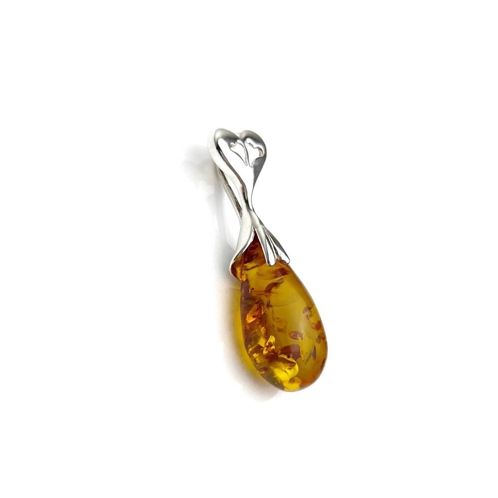 925 Sterling Silver & Genuine Cognac Baltic Amber Exlusive Unique Pendant - PD0684