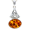 925 Steling Silver & Genuine Baltic Amber Large Classic Celtic Pendant - 1535
