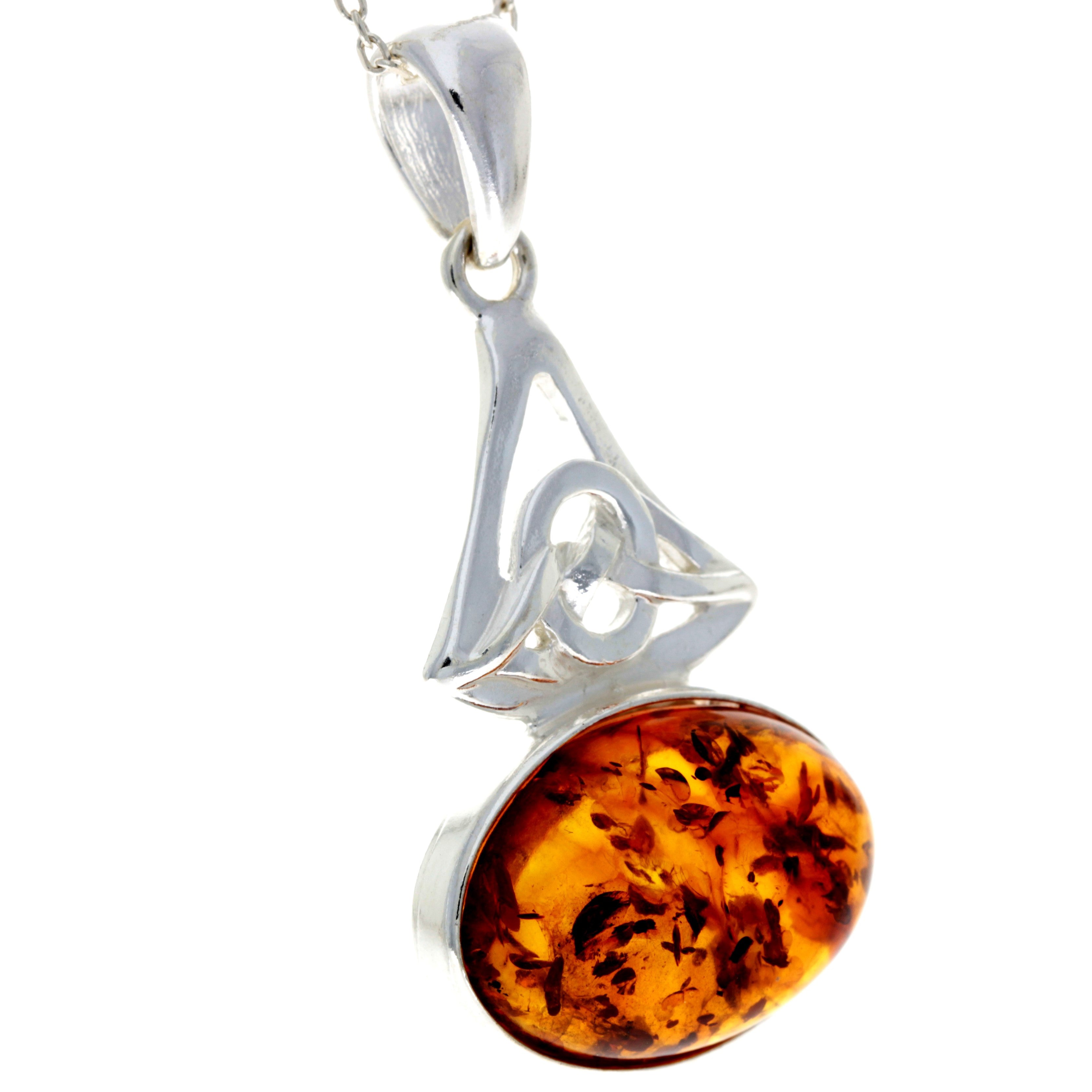 925 Steling Silver & Genuine Baltic Amber Large Classic Celtic Pendant - 1535
