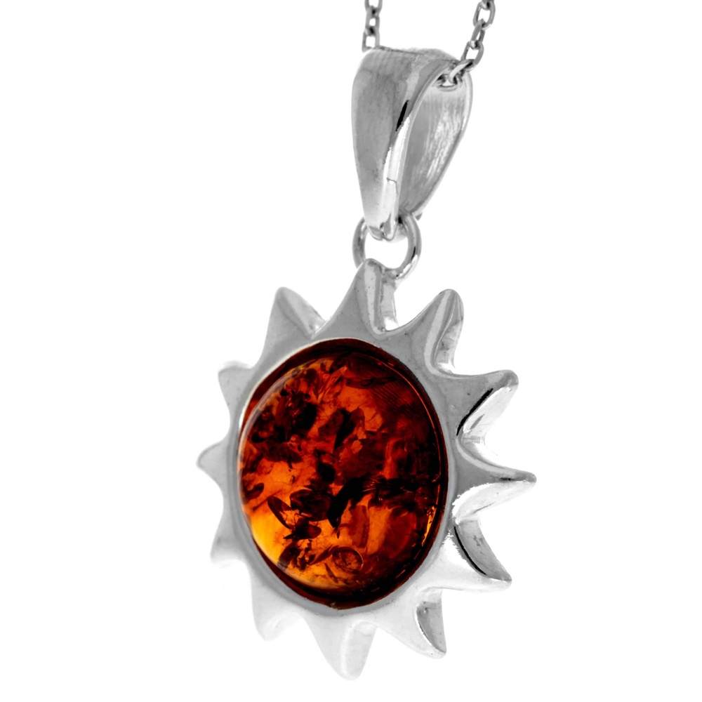 Copy of 925 Sterling Silver & Genuine Baltic Amber Modern Sun Pendant - 1542