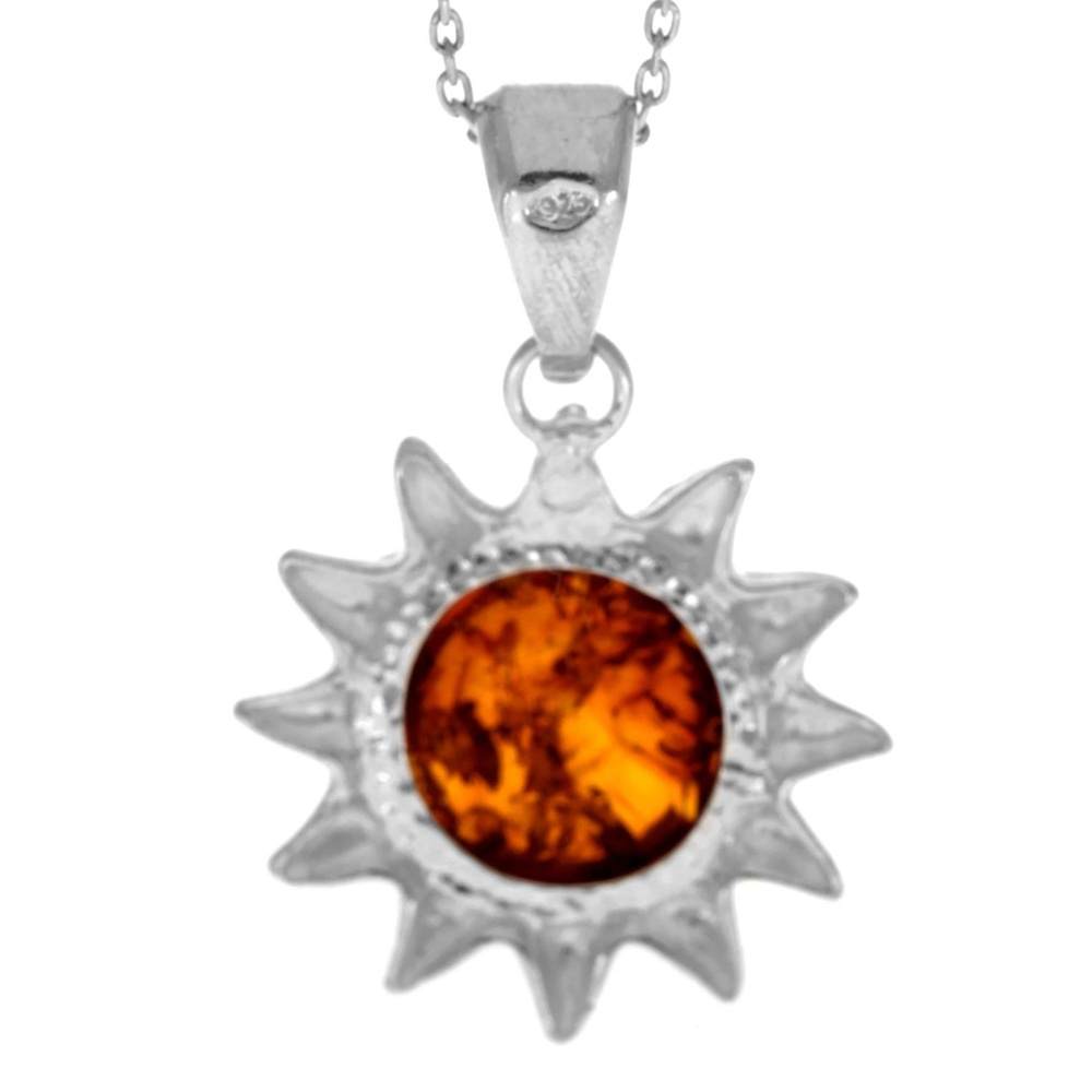 Copy of 925 Sterling Silver & Genuine Baltic Amber Modern Sun Pendant - 1542