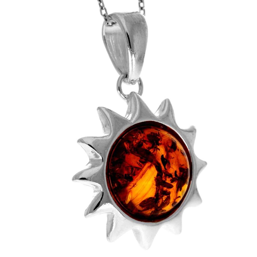 Copy of 925 Sterling Silver & Genuine Baltic Amber Modern Sun Pendant - 1542