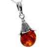 925 Sterling Silver & Genuine Baltic Amber Ball Classic Flower Pendant - 1544