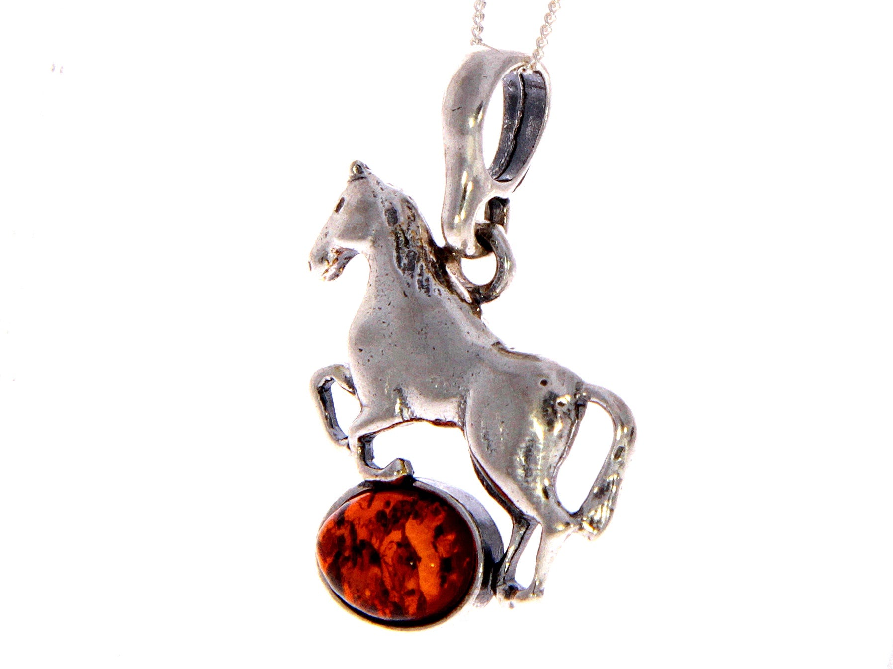 925 Sterling Silver & Baltic Amber Horse Pendant - 1613