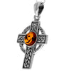 925 Sterling Silver & Baltic Amber Celtic Cross Pendant - 1640
