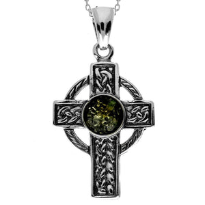 925 Sterling Silver & Baltic Amber Celtic Cross Pendant - 1640