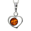 925 Sterling Silver & Genuine Baltic Amber Classic Heart Pendant - 1674