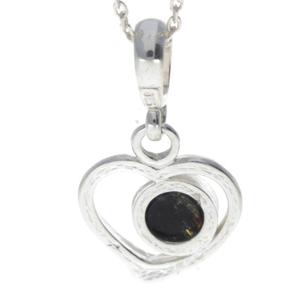 925 Sterling Silver & Genuine Baltic Amber Classic Heart Pendant - 1674