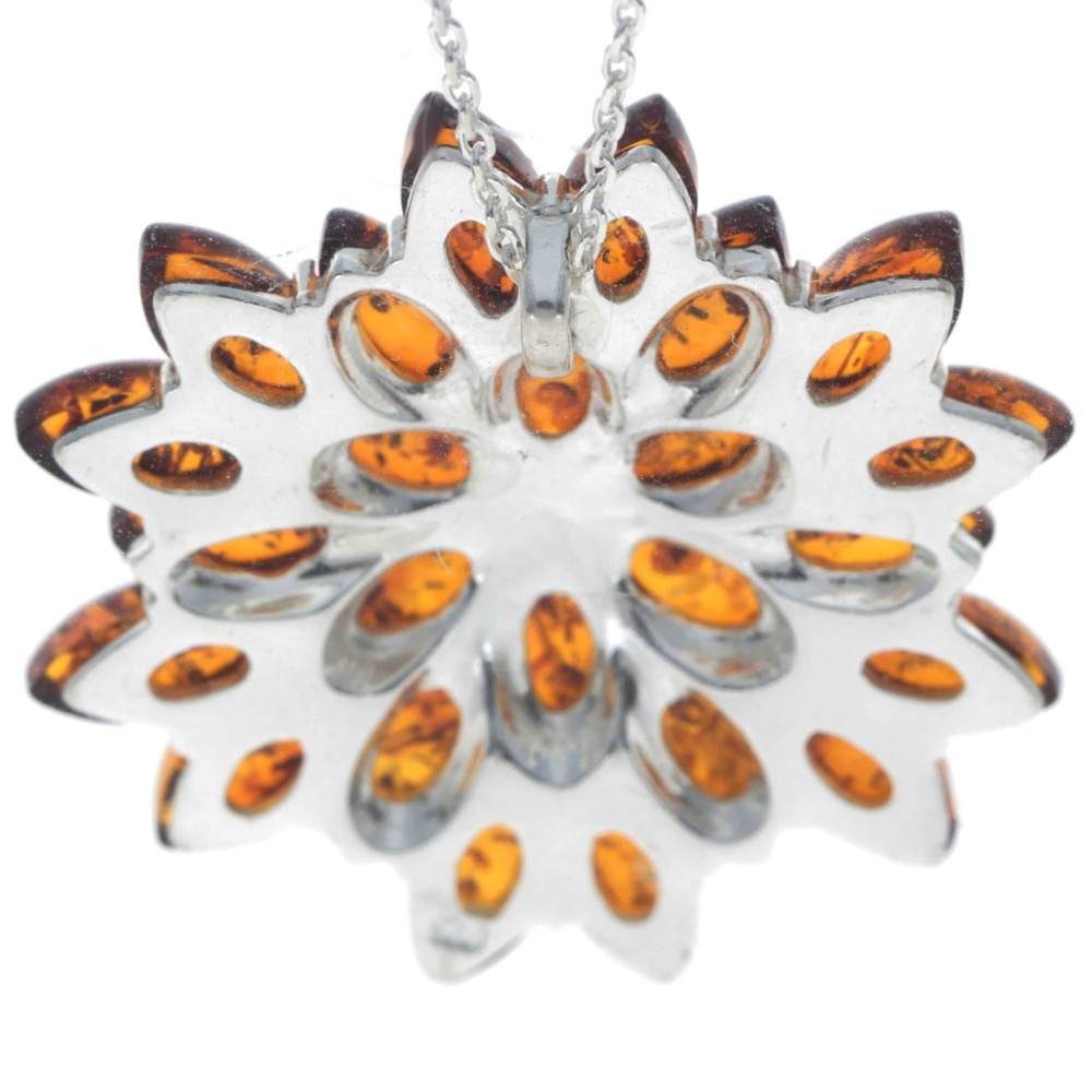 925 Sterling Silver & Genuine Baltic Amber Multi Stone Classic Pendant - 1702