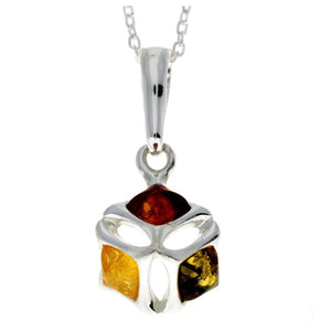 925 Sterling Silver & Genuine Baltic Amber Modern Pendant - 1706