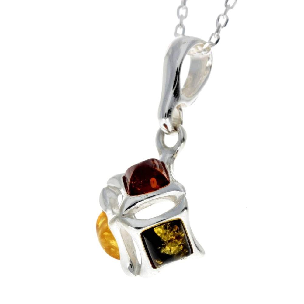 925 Sterling Silver & Genuine Baltic Amber Modern Pendant - 1706