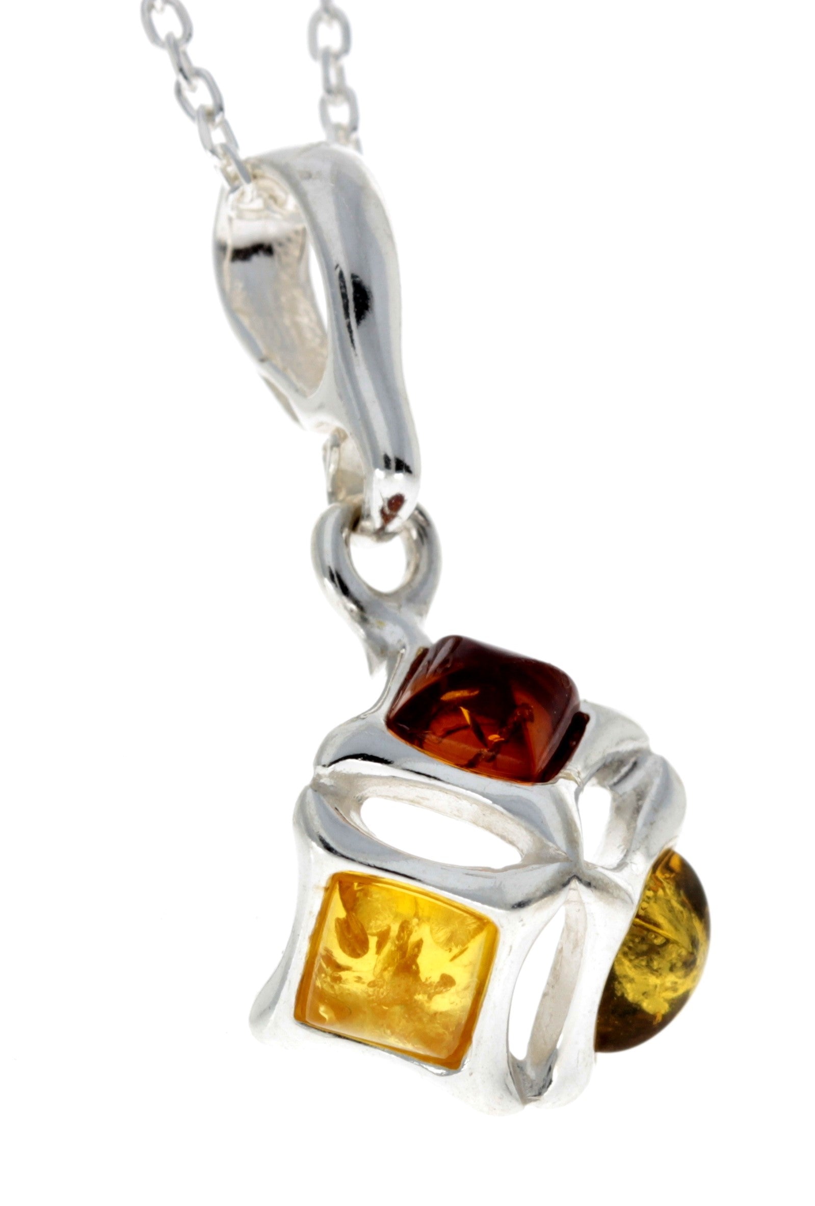 925 Sterling Silver & Genuine Baltic Amber Modern Pendant - 1706