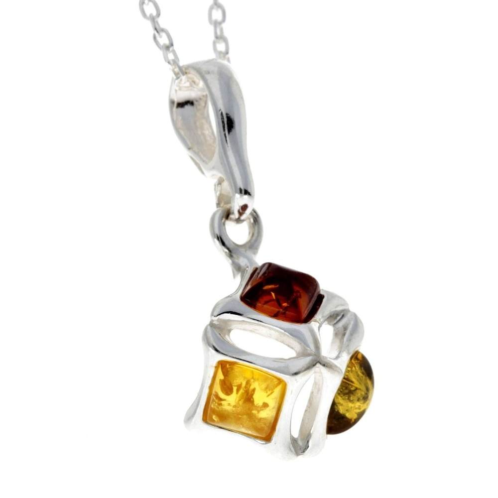 925 Sterling Silver & Genuine Baltic Amber Modern Pendant - 1706