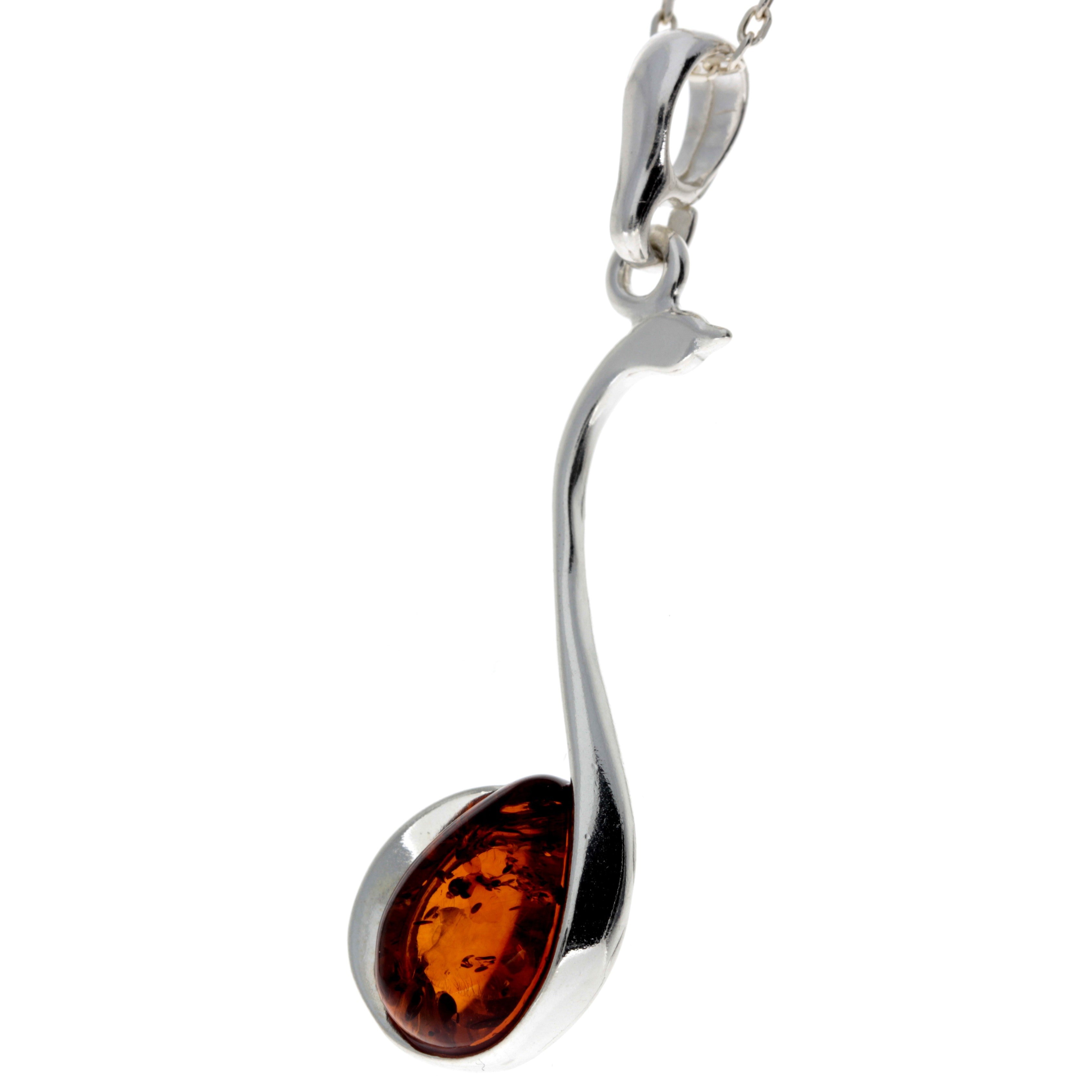 925 Sterling Silver & Genuine Teardrop Baltic Amber Classic Pendant - 1793