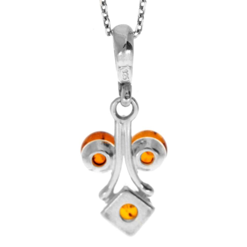 925 Sterling Silver & Genuine Baltic Amber Classic Trio Pendant 1816