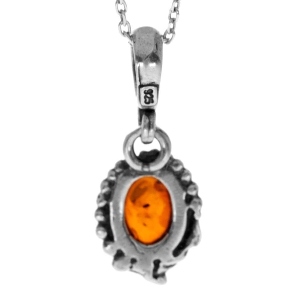 925 Sterling Silver & Genuine Baltic Amber Classic Modern Pendant - 1825