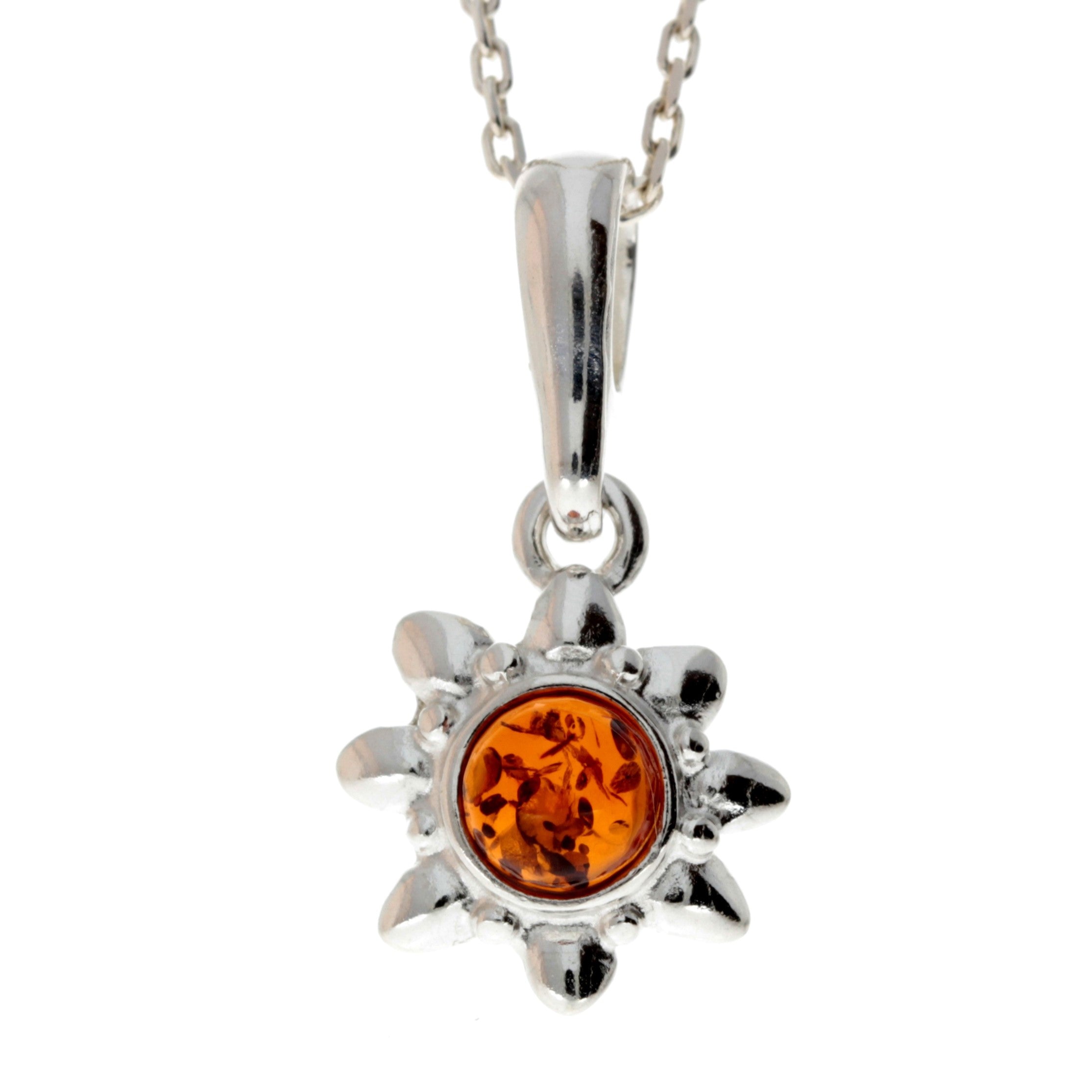 925 Sterling Silver & Genuine Baltic Amber Classic Star Pendant - 1829