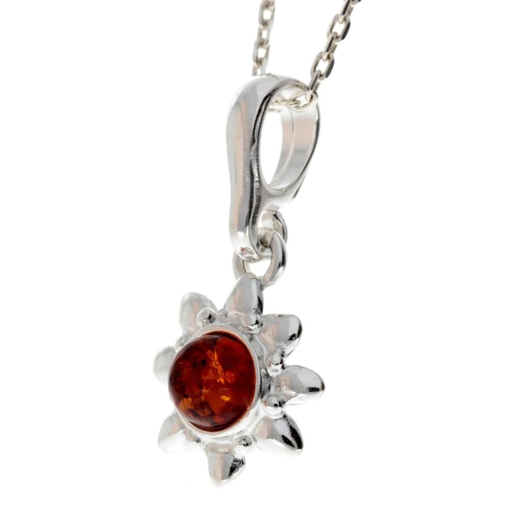 925 Sterling Silver & Genuine Baltic Amber Classic Star Pendant - 1829