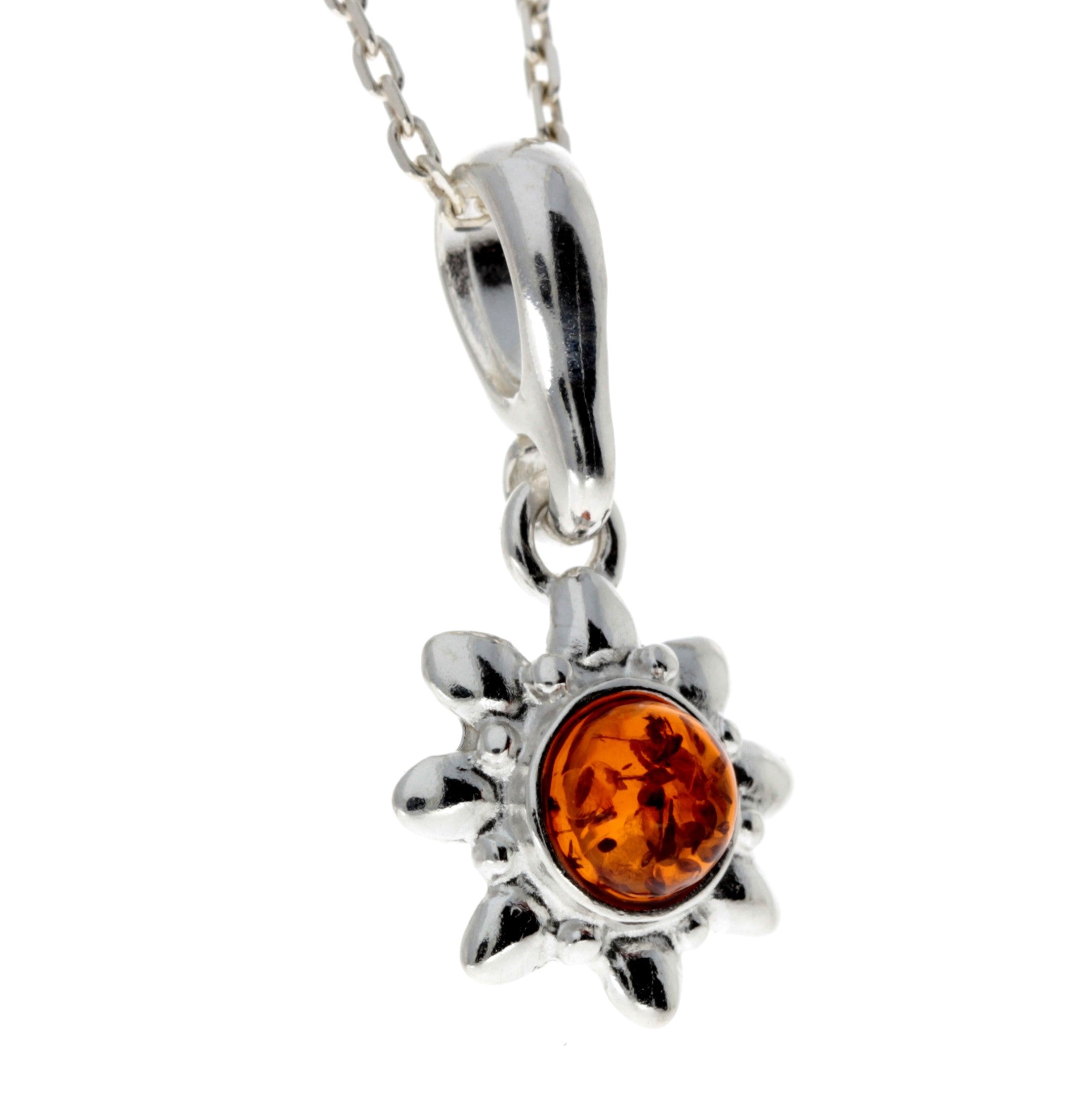 925 Sterling Silver & Genuine Baltic Amber Classic Star Pendant - 1829
