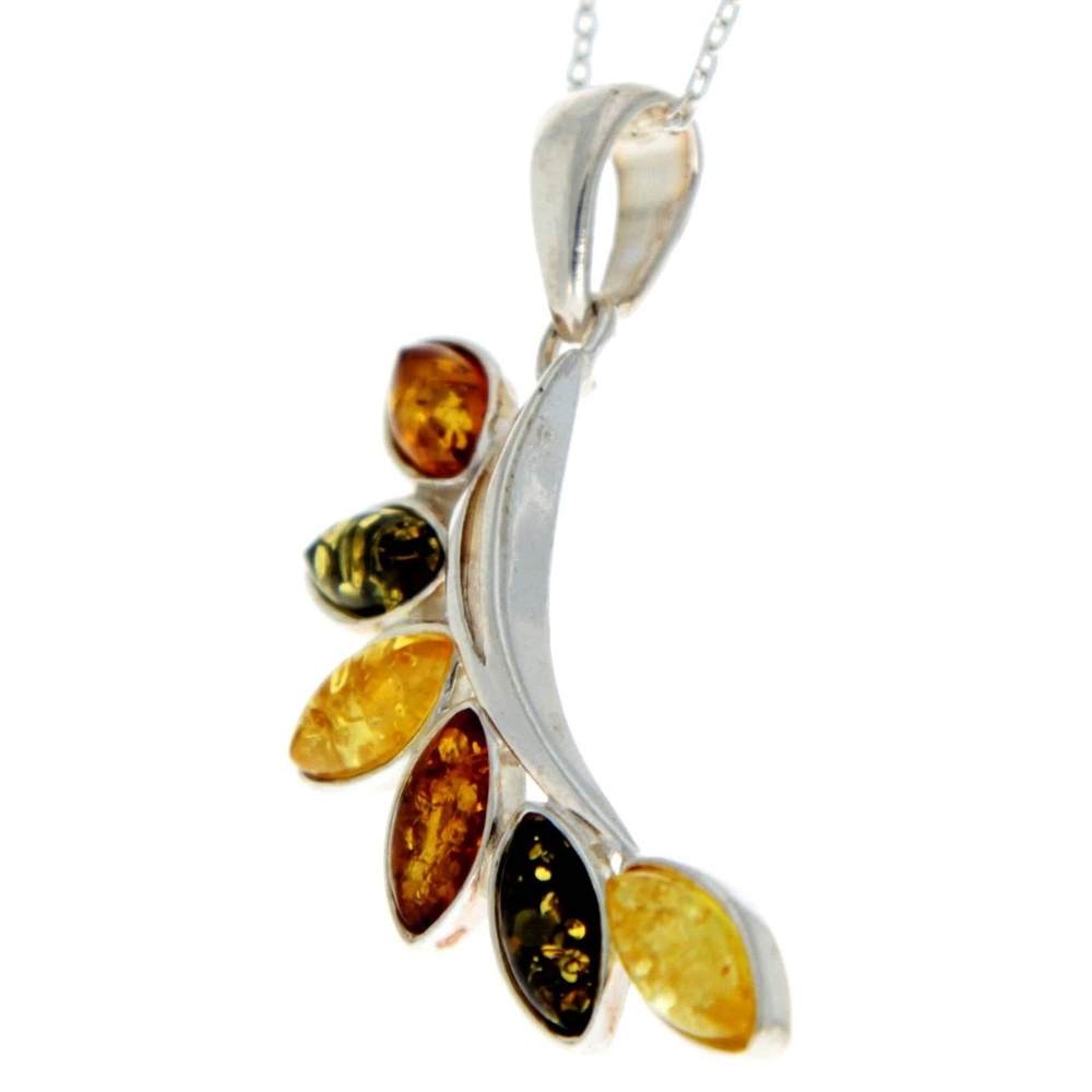 925 Sterling Silver & Genuine Baltic Amber Modern Pendant - 1843