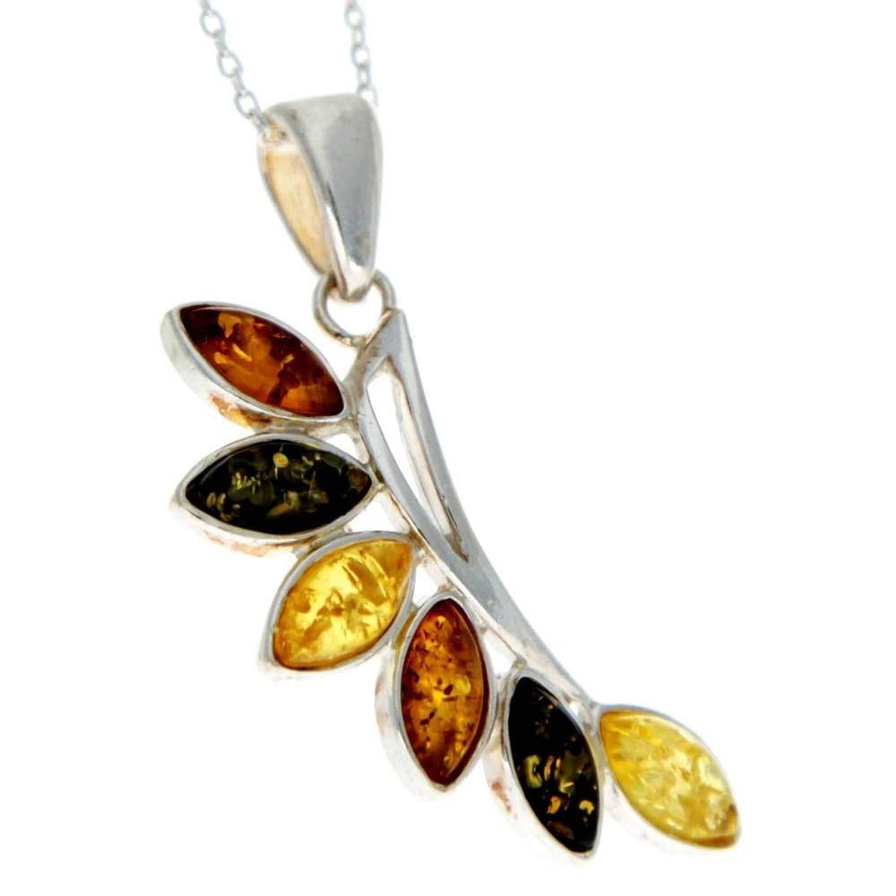 925 Sterling Silver & Genuine Baltic Amber Modern Pendant - 1843