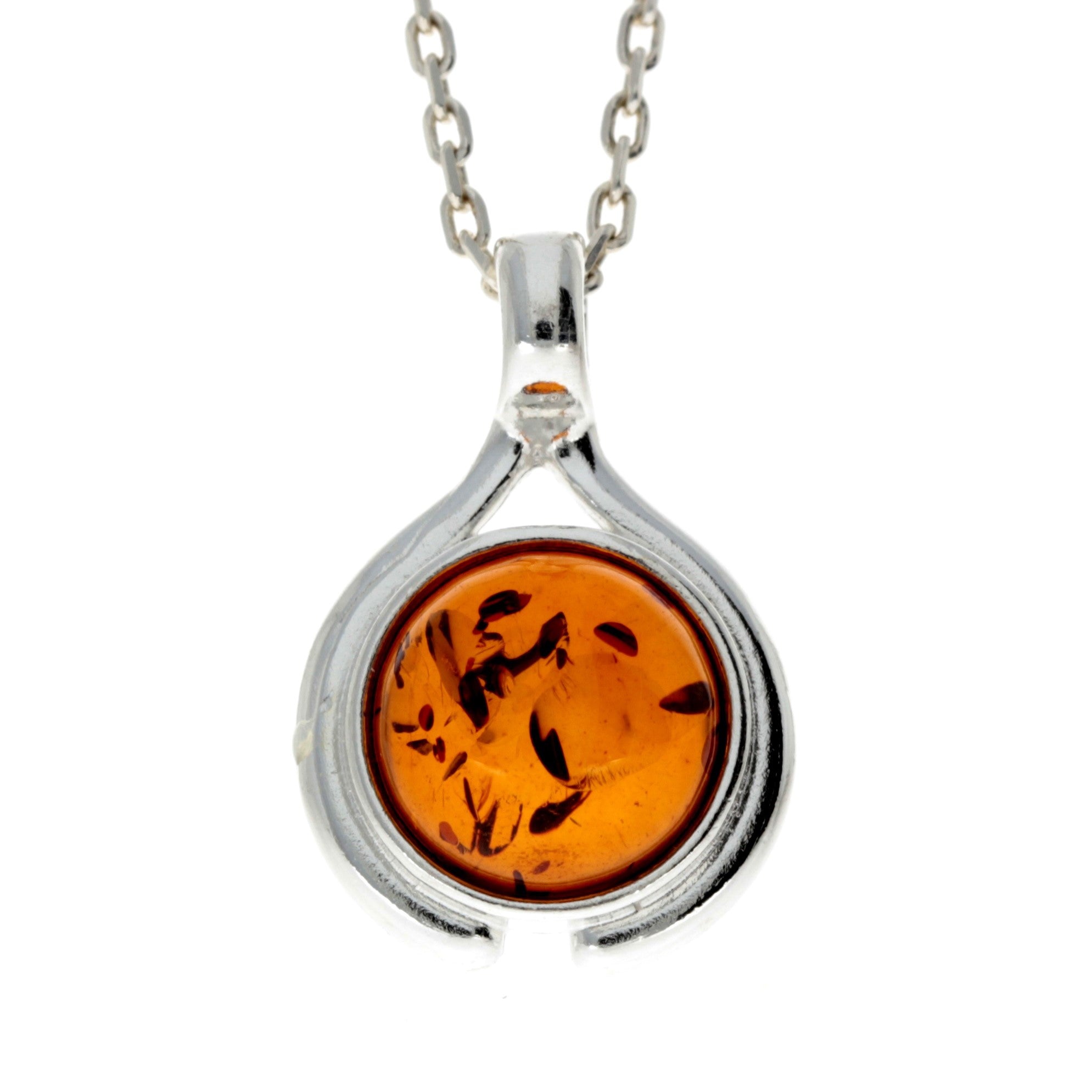 925 Sterling Silver & Genuine Baltic Amber Classic Pendant - 1892