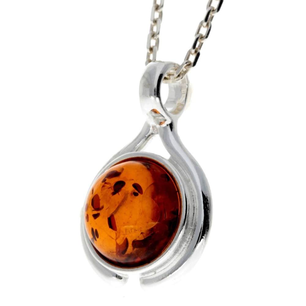 925 Sterling Silver & Genuine Baltic Amber Classic Pendant - 1892