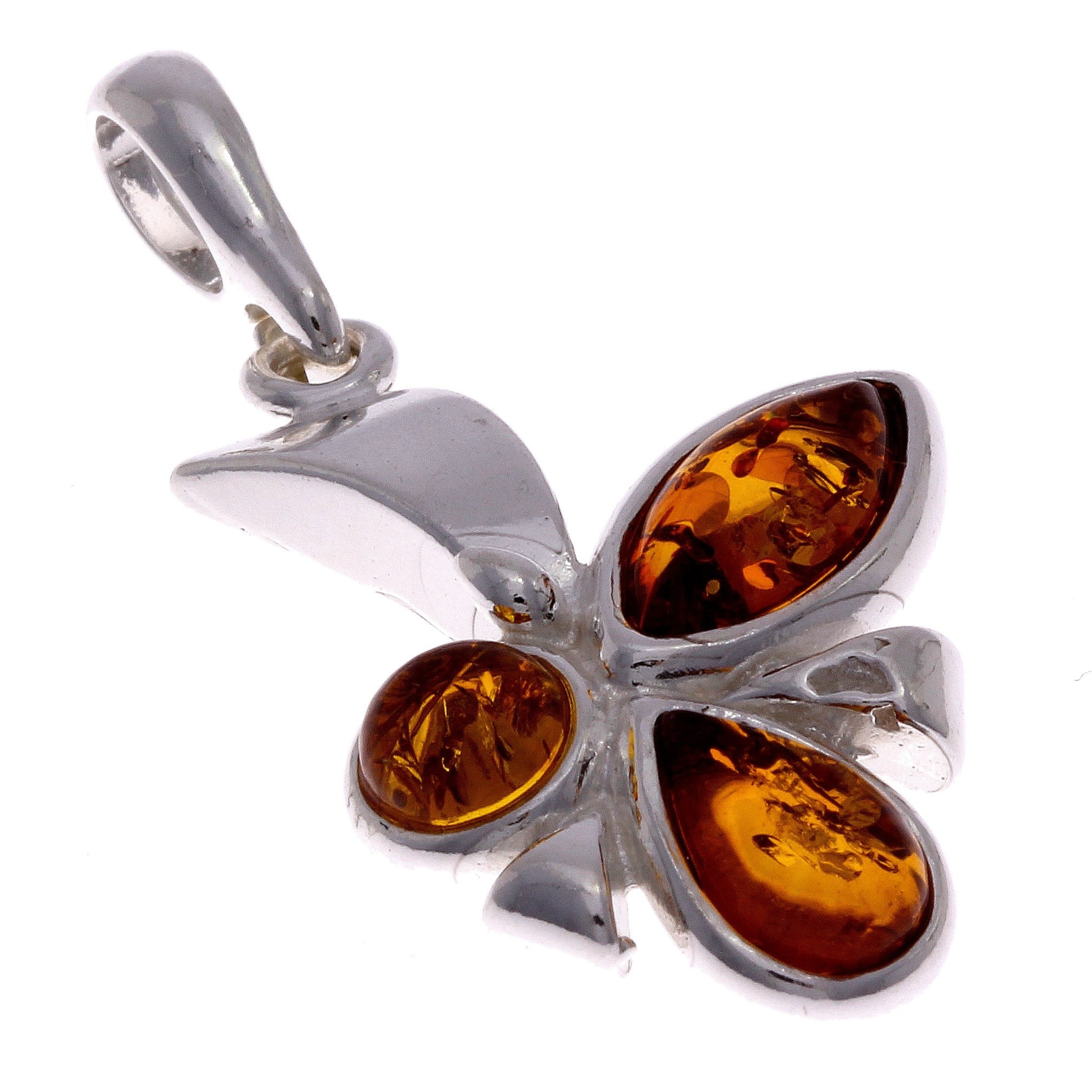 925 Sterling Silver & Genuine Baltic Amber Classic Pendant - 1936