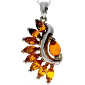 925 Sterling Silver & Genuine Baltic Amber Modern Pendant - 1939