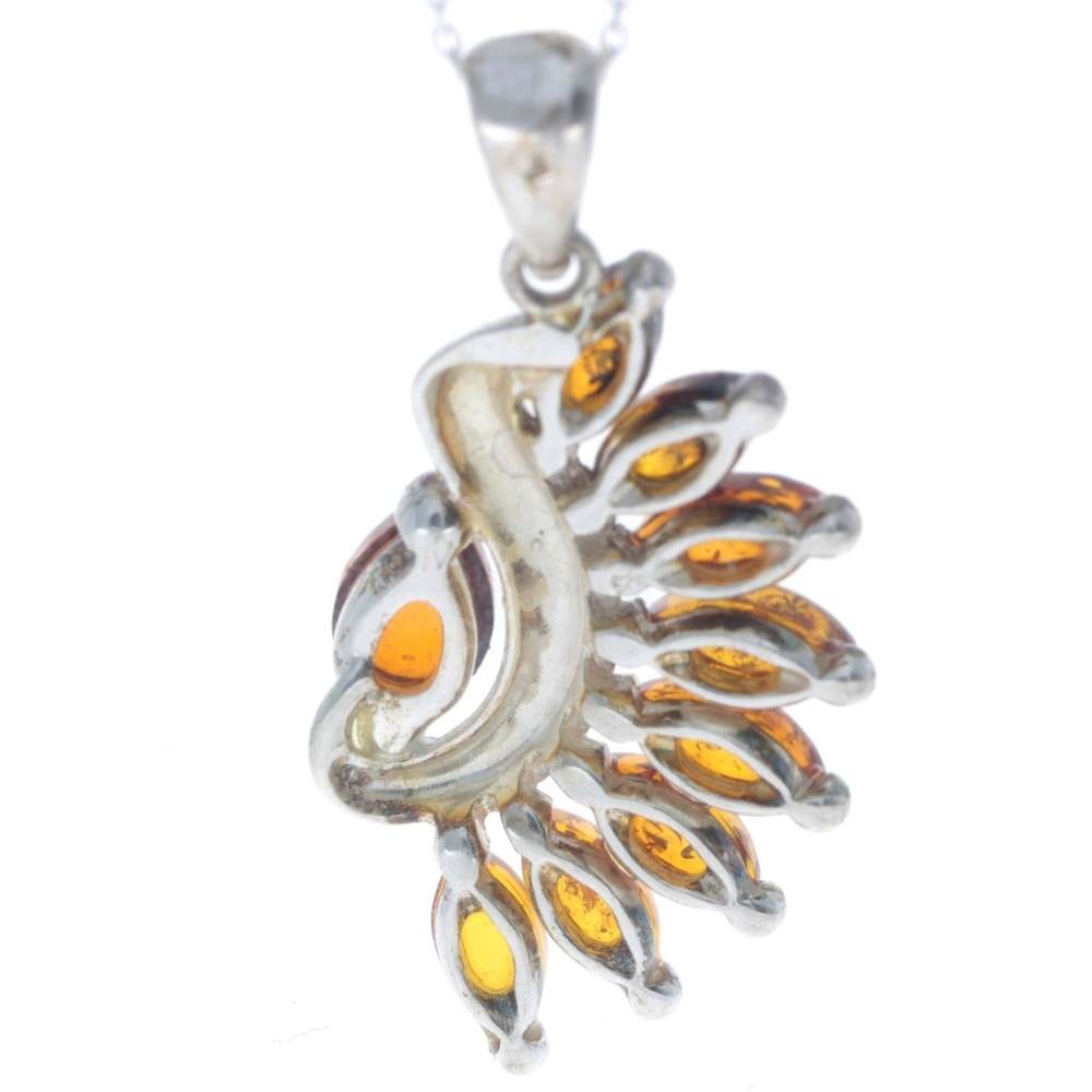 925 Sterling Silver & Genuine Baltic Amber Modern Pendant - 1939