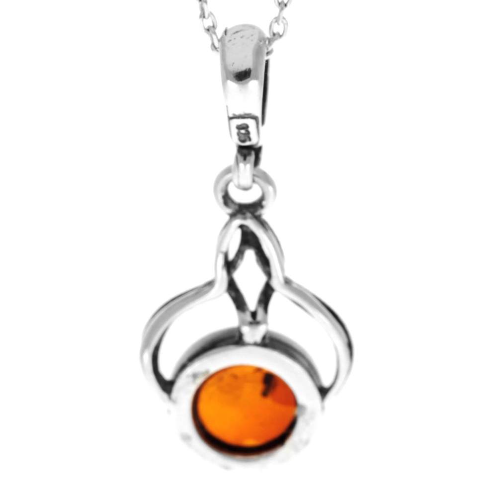 925 Sterling Silver & Genuine Baltic Amber Classic Celtic Pendant - 1959