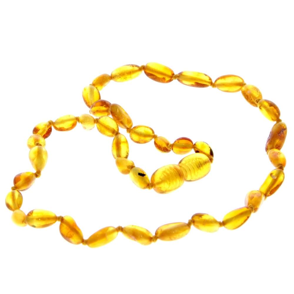 Genuine Baltic Amber Polished BEANS Beaded Necklace in various colours & sizes. All beads knotted in between.