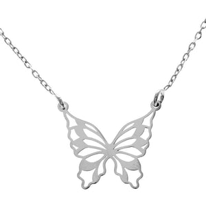 925 Sterling Silver Plain Rhodium Plated Butterfly Necklace - IT-068-N