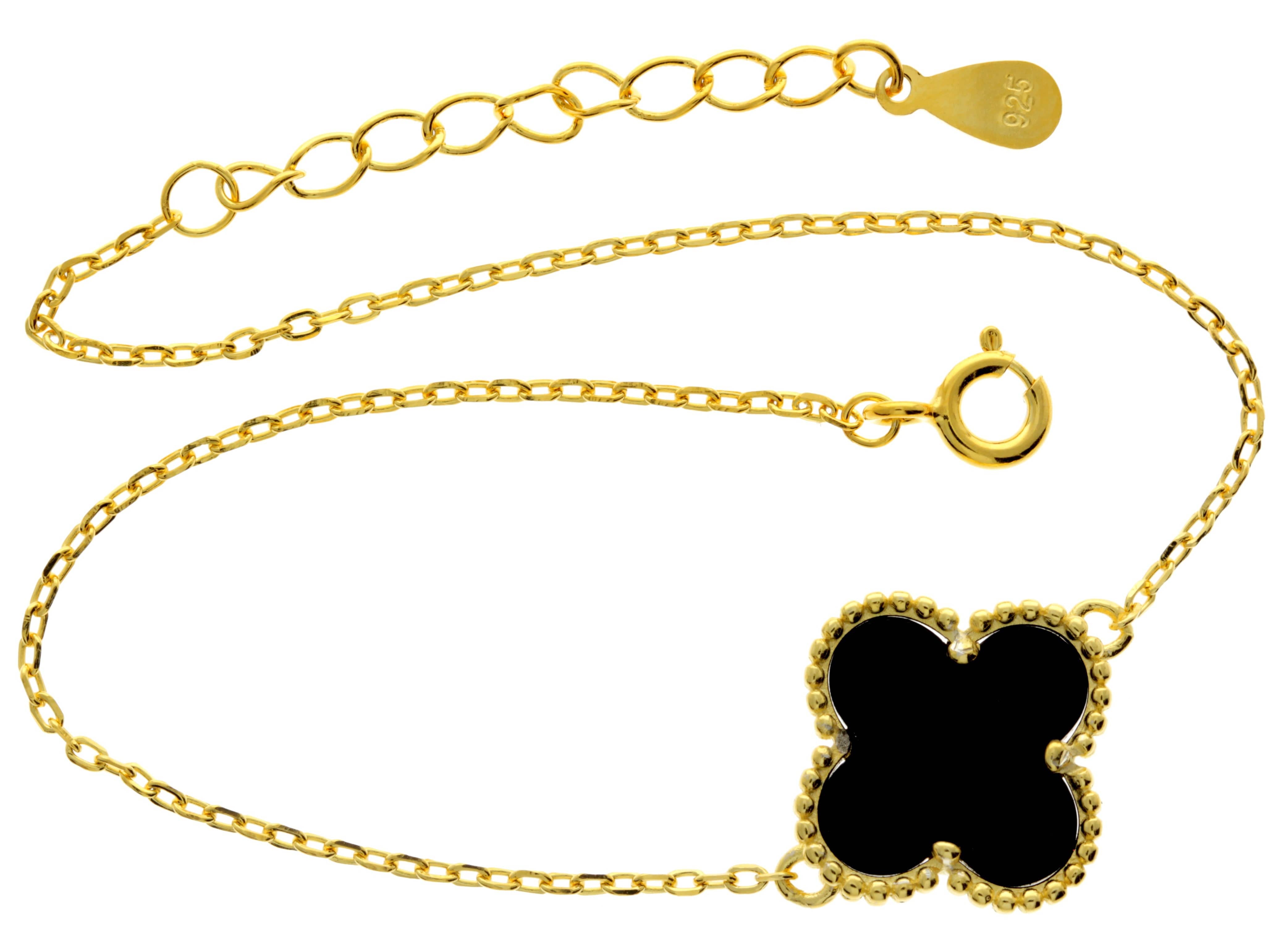 925 Sterling gold plated Black Clover Bracelet -CH-1107-GP-B