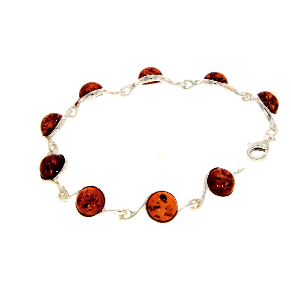 925 Sterling Silver & Baltic Amber Classic Link Bracelet 19 cm - 2092