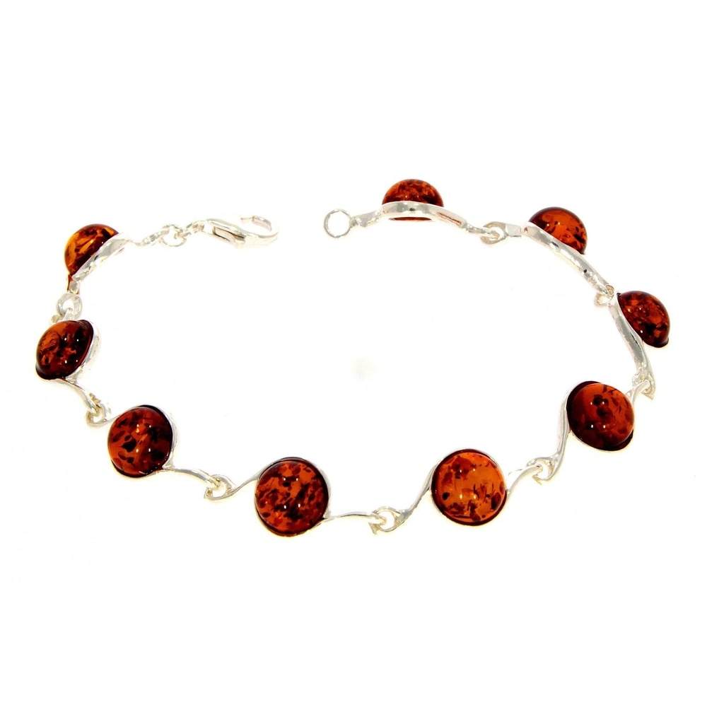 925 Sterling Silver & Baltic Amber Classic Link Bracelet 19 cm - 2092