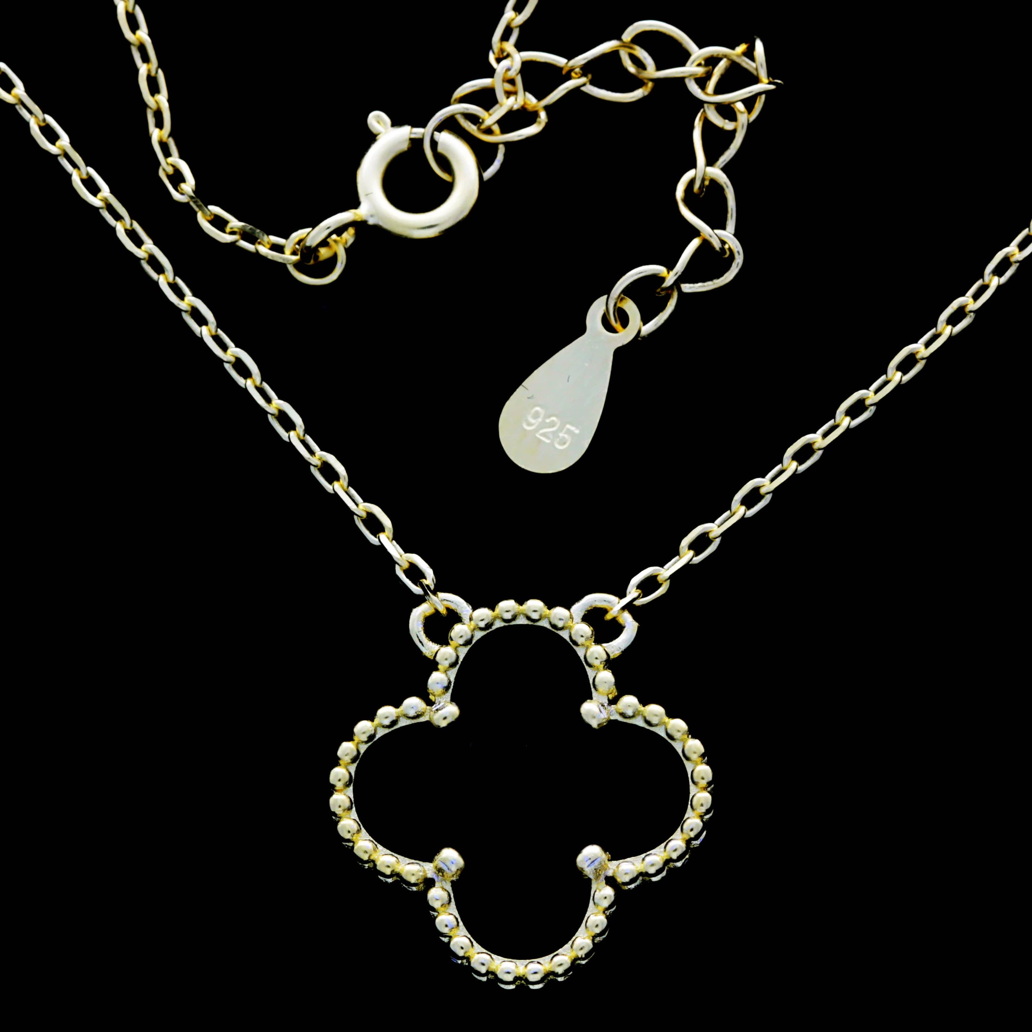 925 Sterling Silver Gold Plated Black Clover Neckles  -CH-1107-GP-N