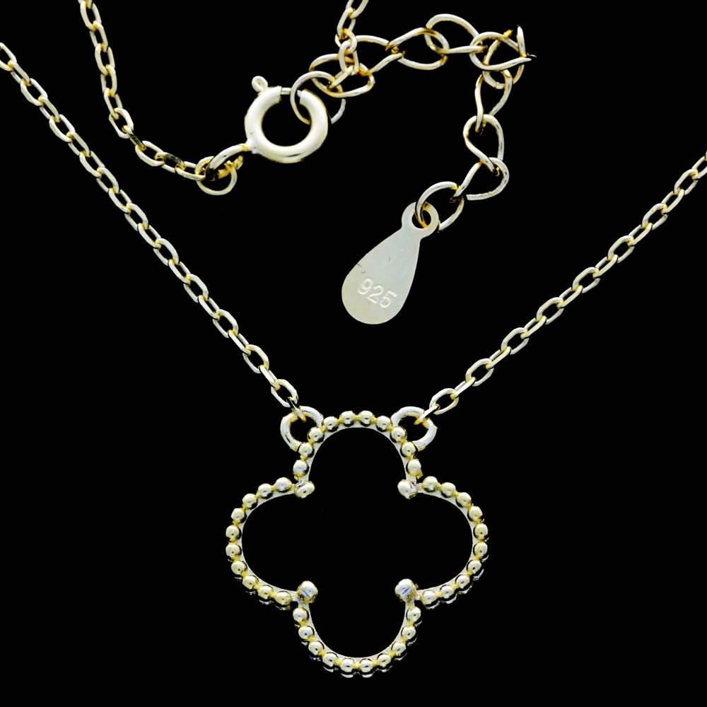 925 Sterling Silver Gold Plated Black Clover Neckles -CH-1107-GP-N