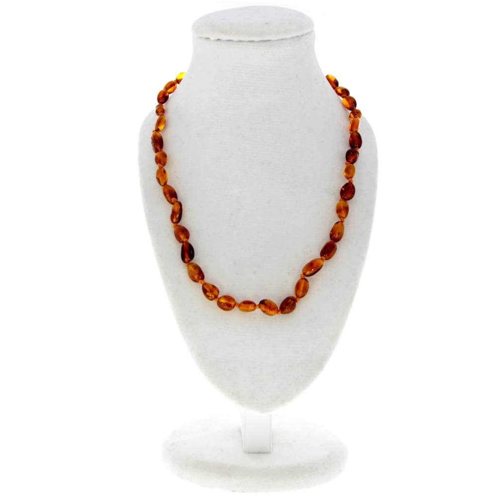 Genuine Baltic Amber Polished BEANS Beaded Necklace in various colours & sizes. All beads knotted in between.