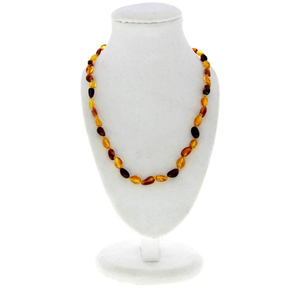 Genuine Baltic Amber Polished BEANS Beaded Necklace in various colours & sizes. All beads knotted in between.