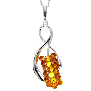 925 Sterling Silver & Genuine Baltic Amber Modern Pendant 302