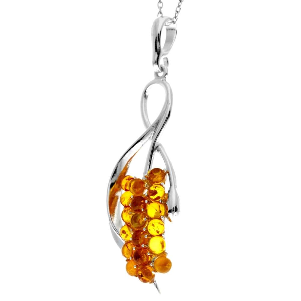 925 Sterling Silver & Genuine Baltic Amber Modern Pendant 302